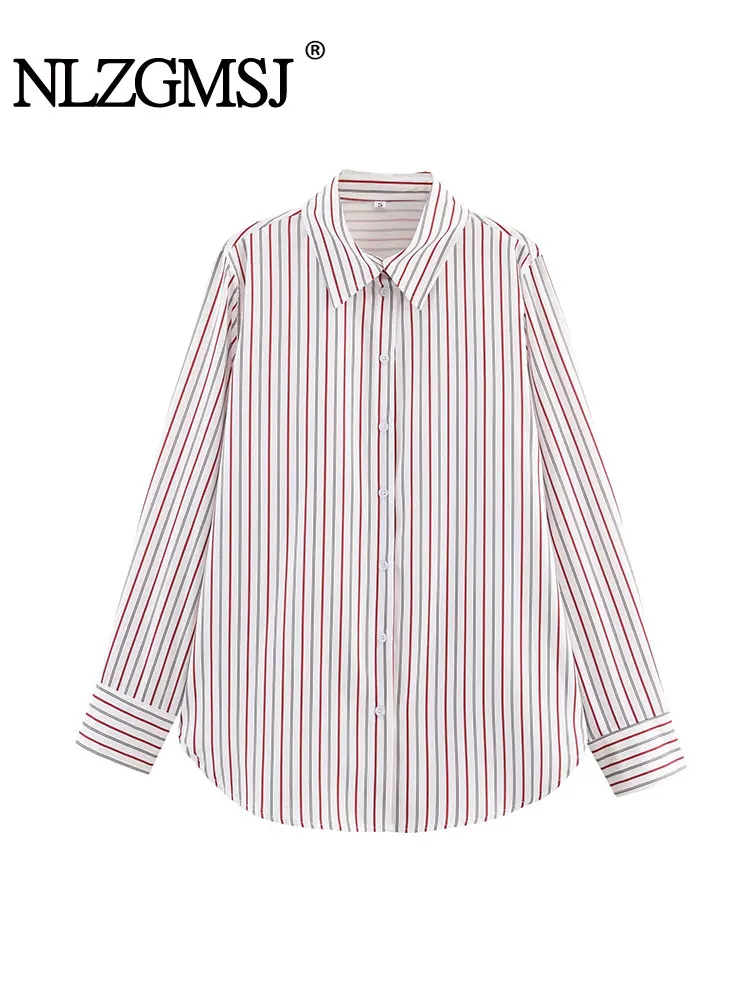 

NLZGMSJ Women's Casual Chic Striped Blouse Long Sleeve Single Breasted Loose Fit Fashion Spring Autumn Shirt 2025