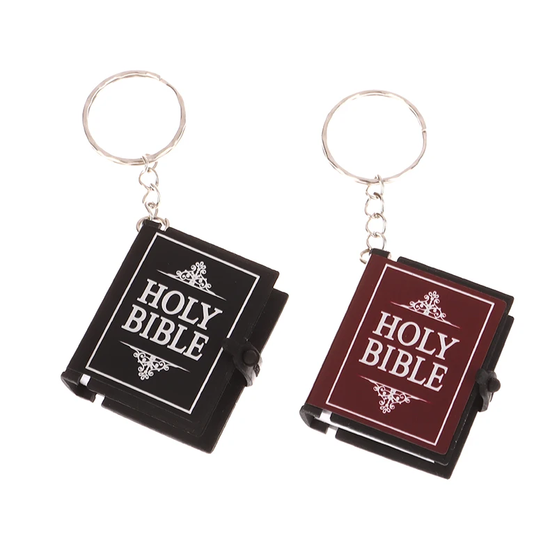 Mini Bible Keychain Book Pendant Key Chain Car Key School Bag Decoration Accessories English Cross Religious Keyring