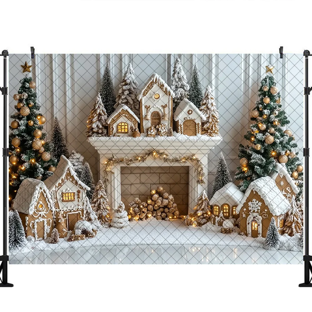 Christmas Photography Background White Cottage Fireplace Tree Wreath Decoration Backdrop Family Kid Holiday Party Prom Studio