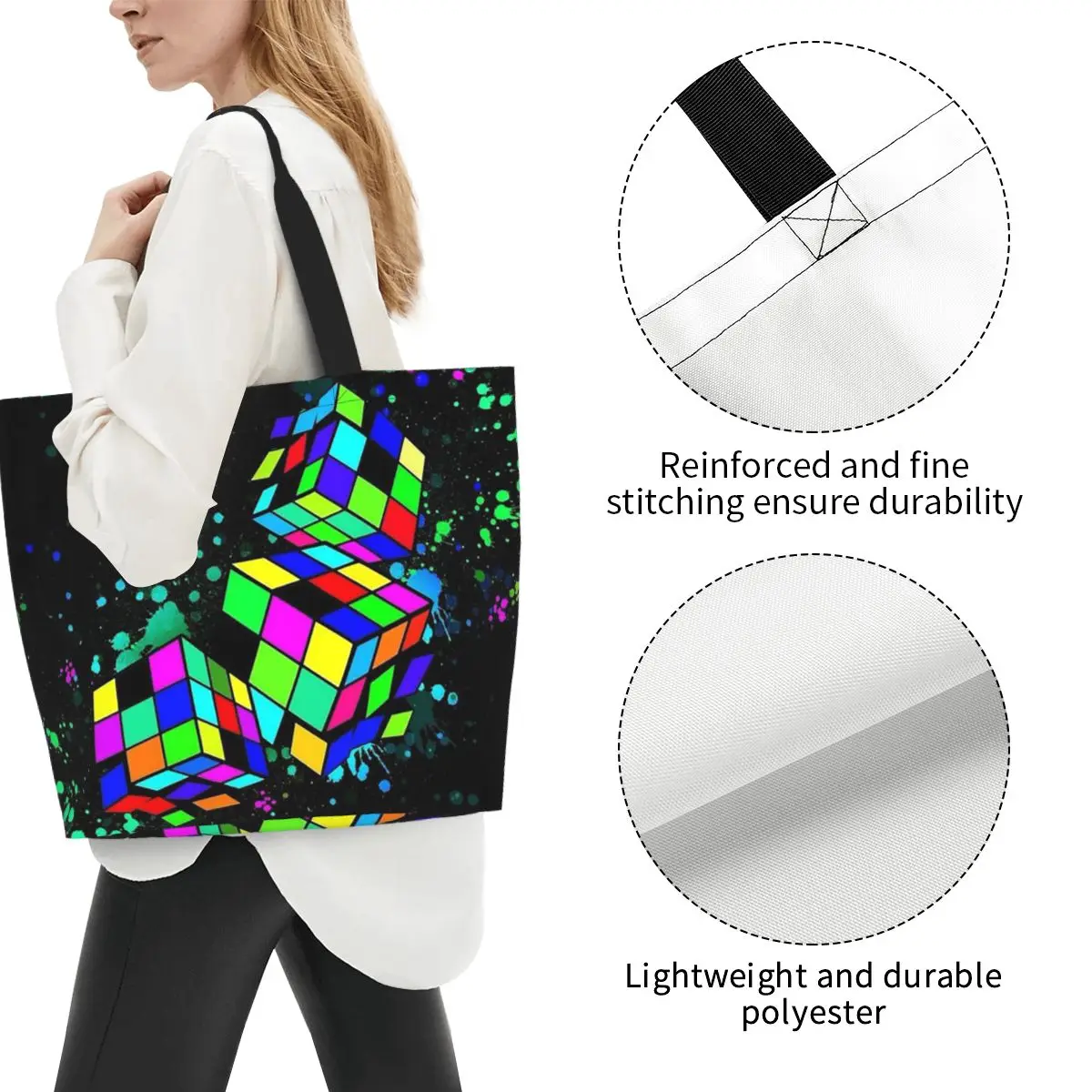 Rubix Rubiks Rubics Shopping Tote Bag Canvas Large Capacity Shoulder Bags Shopper Grocery Handbag for Women