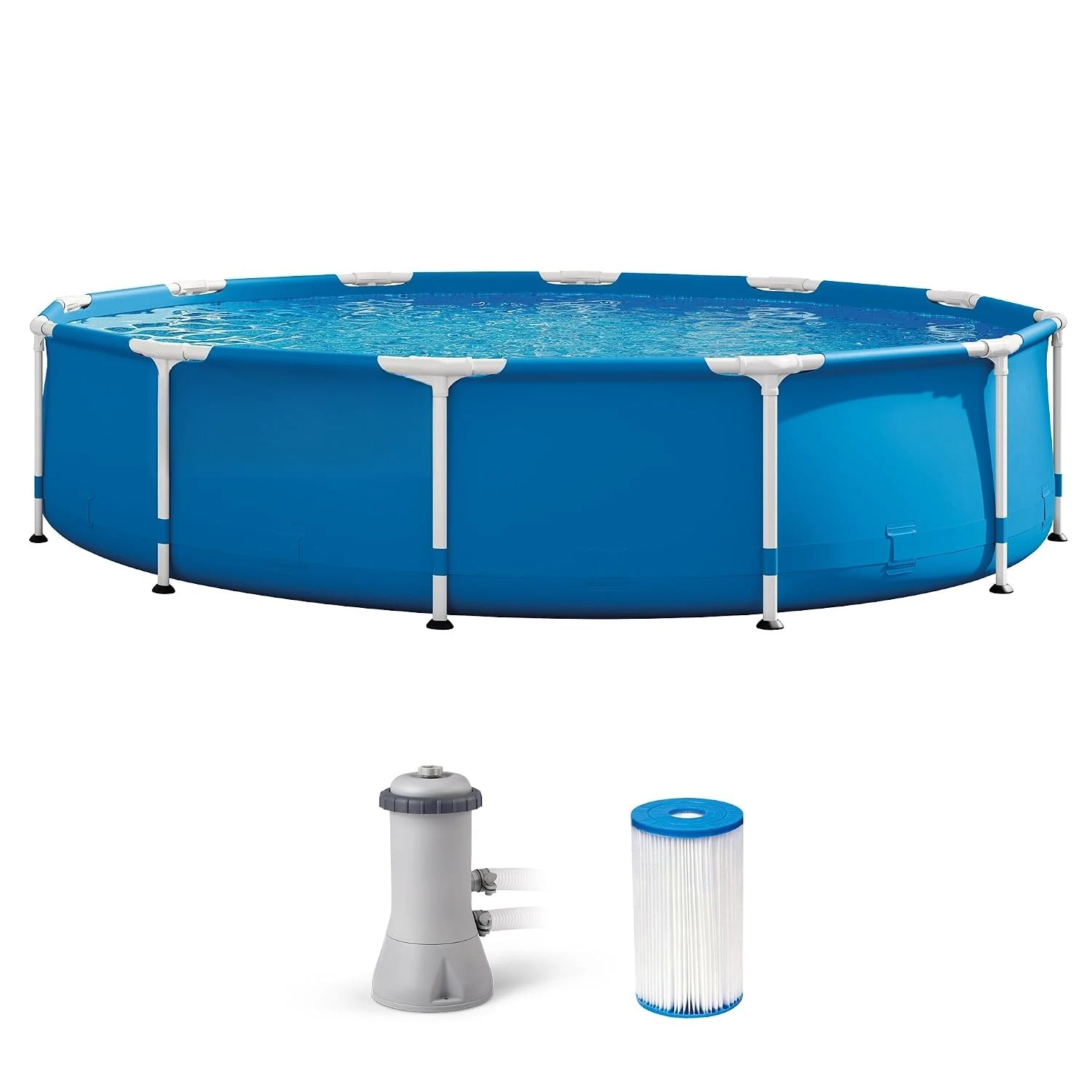 Metal Frame 12 ft x 30 in Above Ground Pool Set, Round Swimming Pool with Steel Frame, 530 GPH Cartridge Filter, Customized