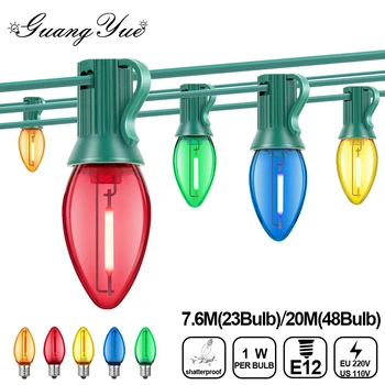 RGB C7 سلسلة ضوء 220 فولت الاتحاد الأوروبي 110 فولت الولايات المتحدة أضواء Led خارجية 1 واط E12 البلاستيك شاتيربروف مقاوم للماء حفلة حديقة الزفاف ضوء ديكور