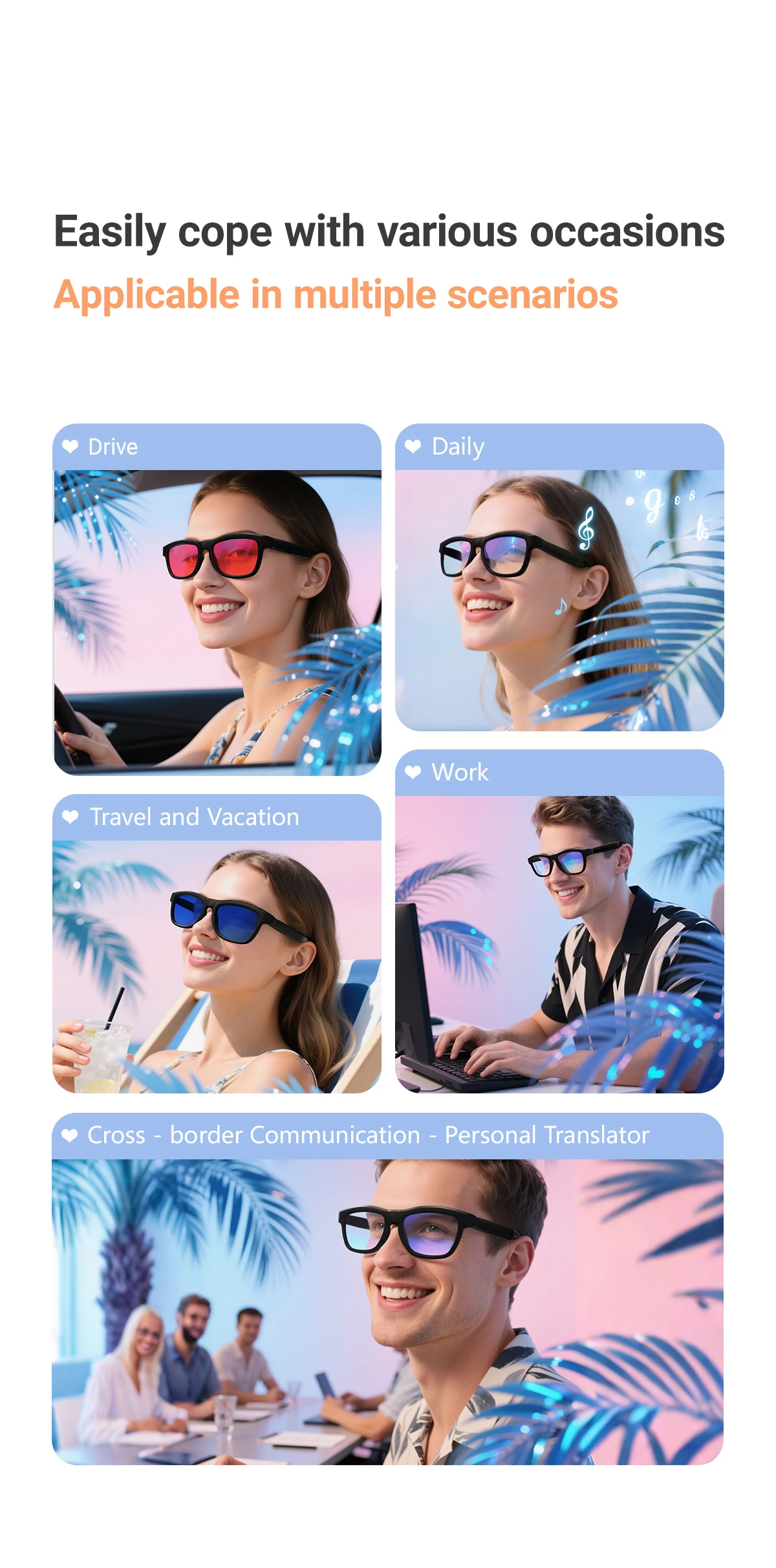 Touch-Control Farbwechselnde Sonnenbrille für Männer und Frauen Elektrochrome KI-Intelligente Übersetzungs- und Anruffunktion Musikplayer Bluetooth – Detail 13