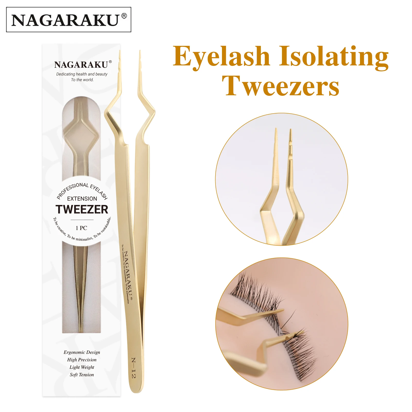 NAGARAKU Eyelash Isolating Tweezers Precision Fiber Tip Professional Makeup Tool Stainless Steel Light