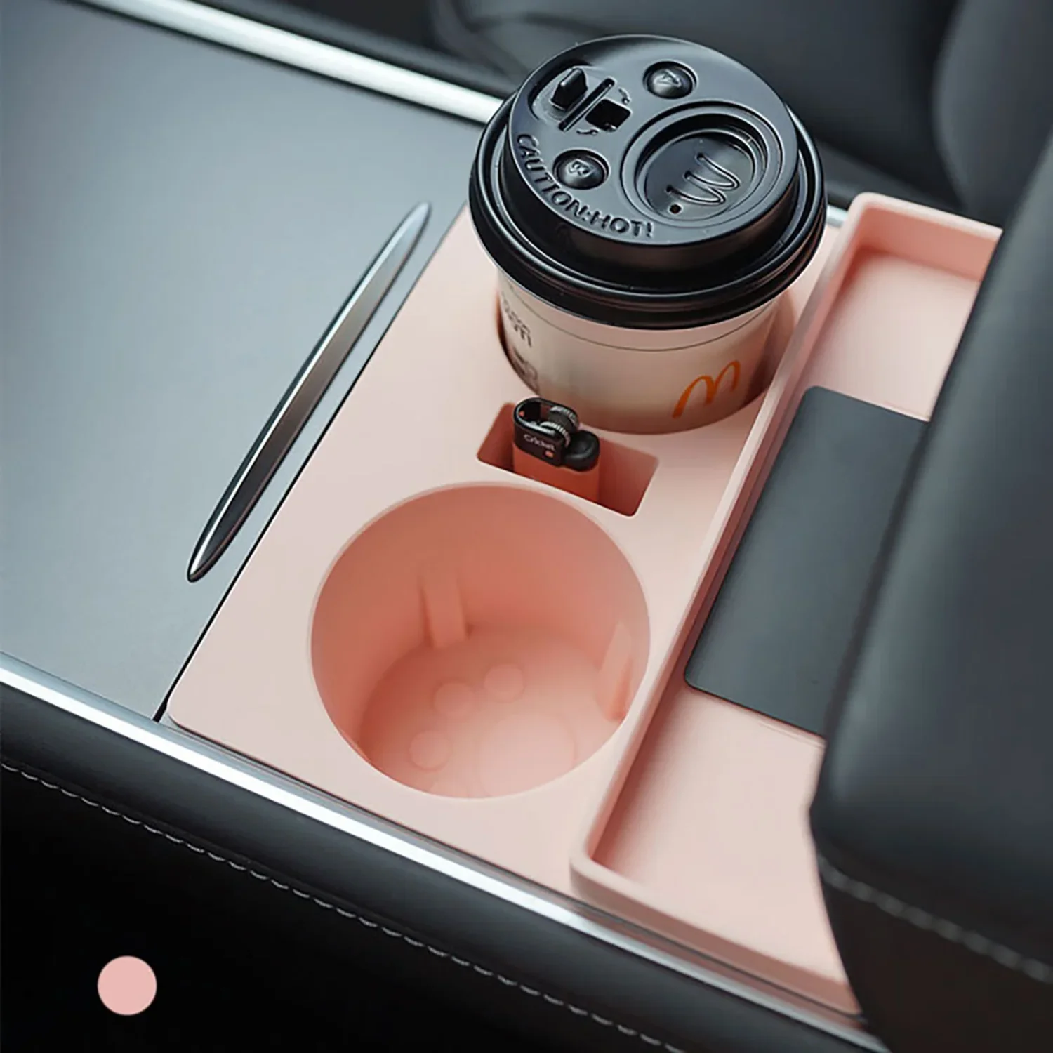 Tesla Cup Holder Insert with Key Card Holder & Storage Design Compatible with Model 3 Model Y, Washable Food-Grade Silicone