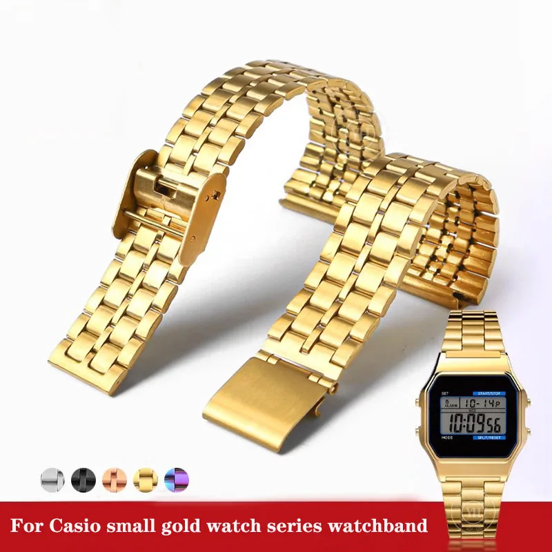 Ремешок из тонкой стали для стального браслета Casio a158/a159/A168/a169/b650/aq230/700, маленькие золотые часы серии 18 мм, браслет Ремешок из тонкой стали для стального браслета Casio a158/a159/A168/a169/b650/aq230/700, маленькие золотые часы серии 18 мм, браслет