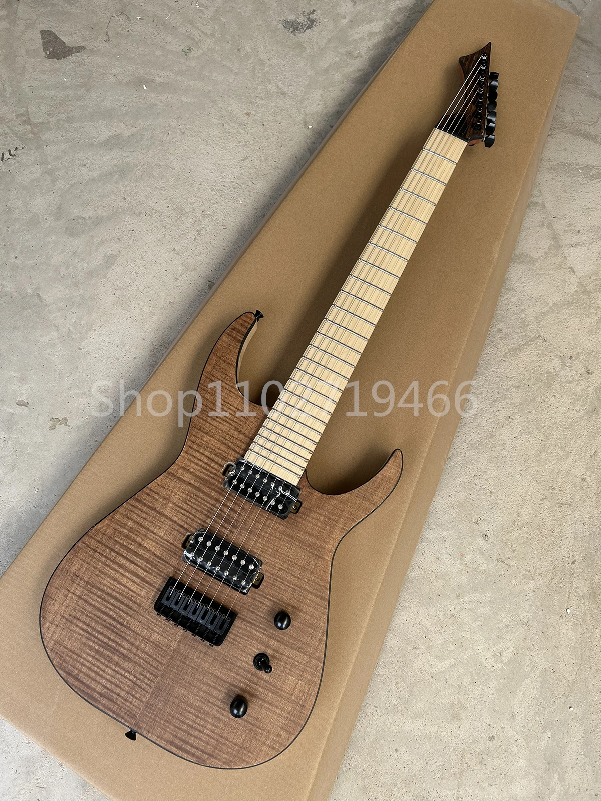 Factory Matte Brown 7 Strings Electric Guitar Maple Fretboard HH Pickups Black Hardwares Ash Body Customizable