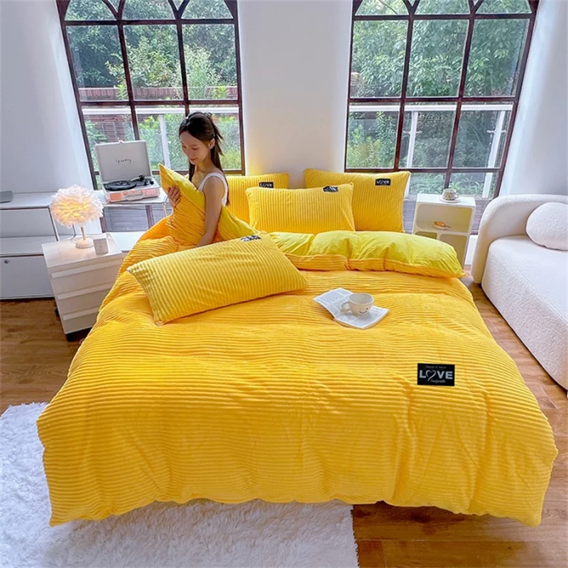 Winter Thick Velvet Duvet Cover Warmth Solid Color Bedding Set Double Quilt Cover Twin Queen King Comforter Cover 220*240cm