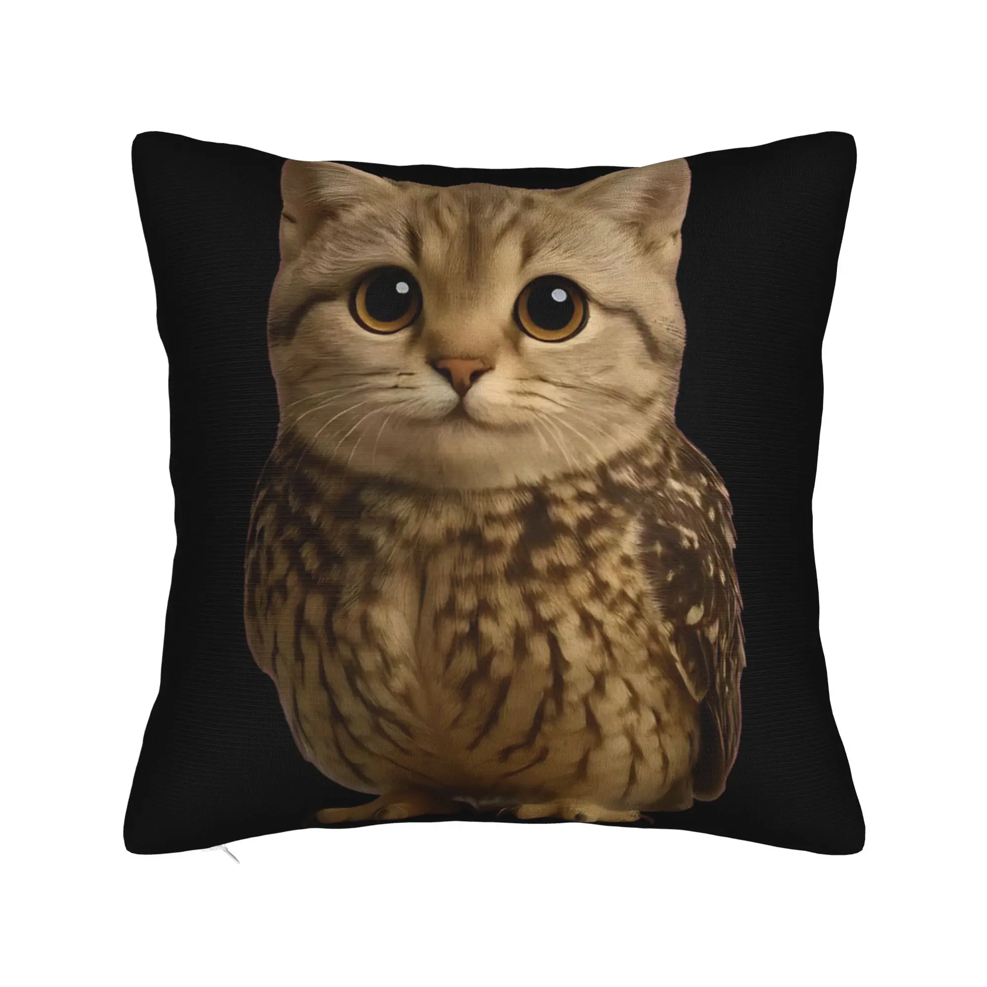 Funny Cute Meowl Cat Owl Viral Internet Trendy Meme Pillowcases  Kawaii Pillow Case For Office Car Home Decor Print Pillow Cover