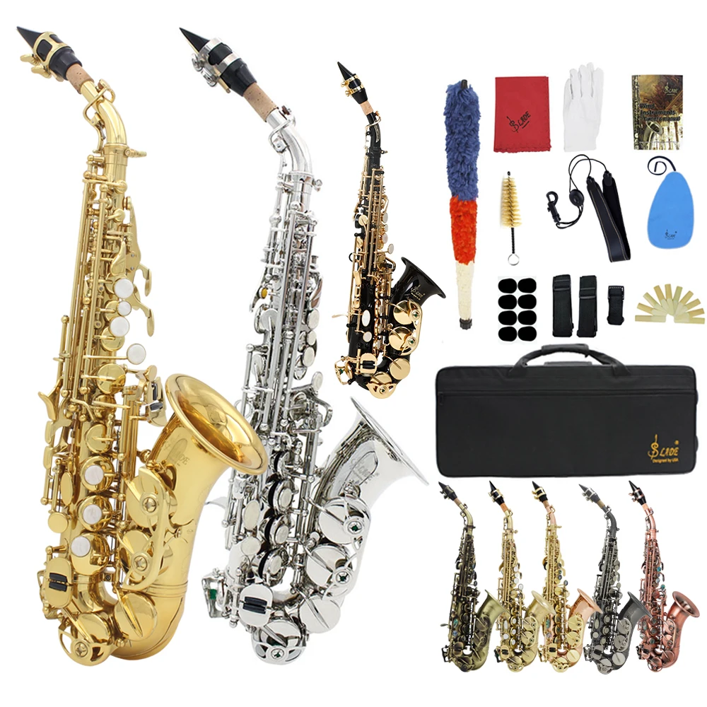 SLADE Bb B Flat Soprano Saxophone Brass Sax Engraved Floral Saxofon with Case Reeds Woodwind Instrument Parts & Accessories