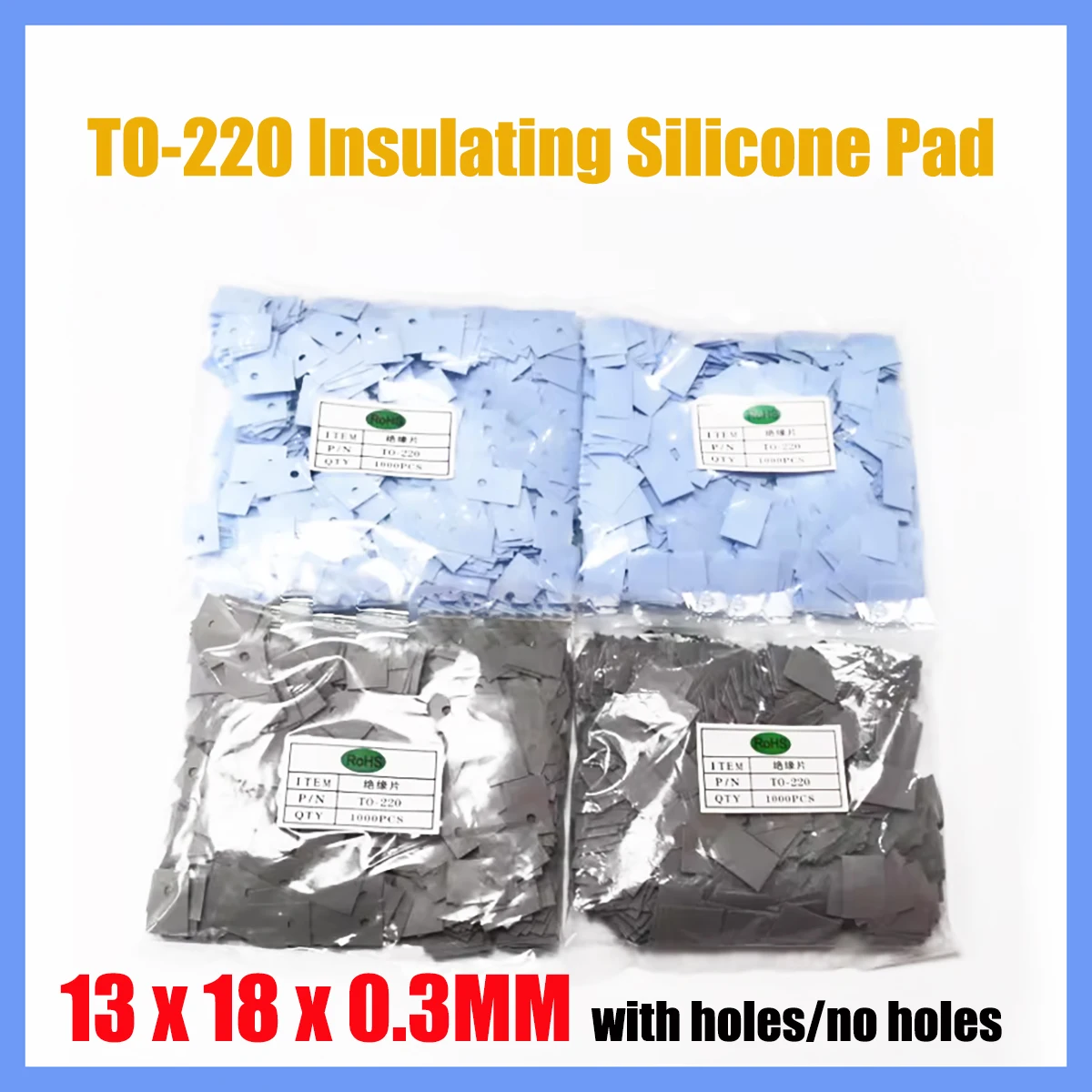 

1000pcs TO-220 Thermal Pad, (13*18*0.3MM Thickness) Silicone Insulator Washer For MOSFET Transistor,Blue /Gray