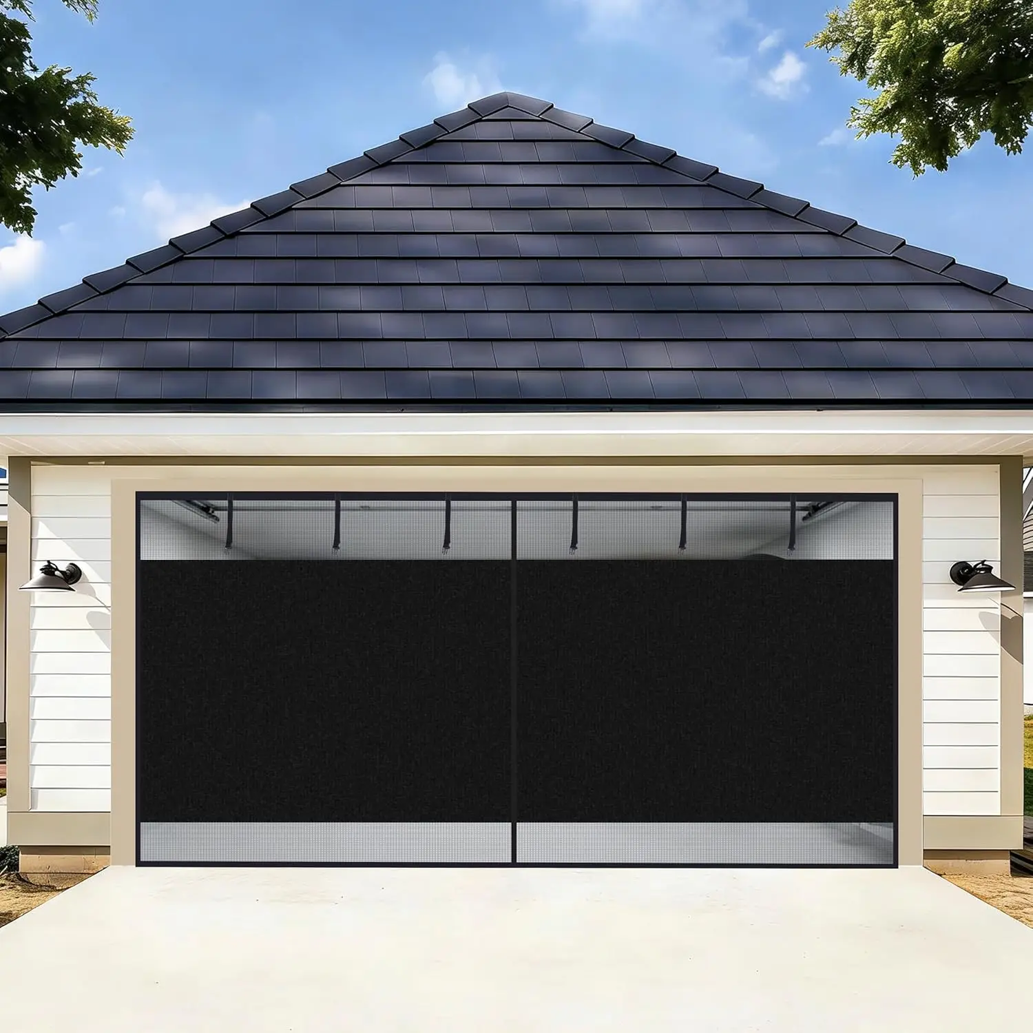 Privacy Garage Door Screen Blackout for 2 Car Garage, 16x7FT Heavy Duty Magnetic Garage Screen Door Mesh, Hands Free Retracta