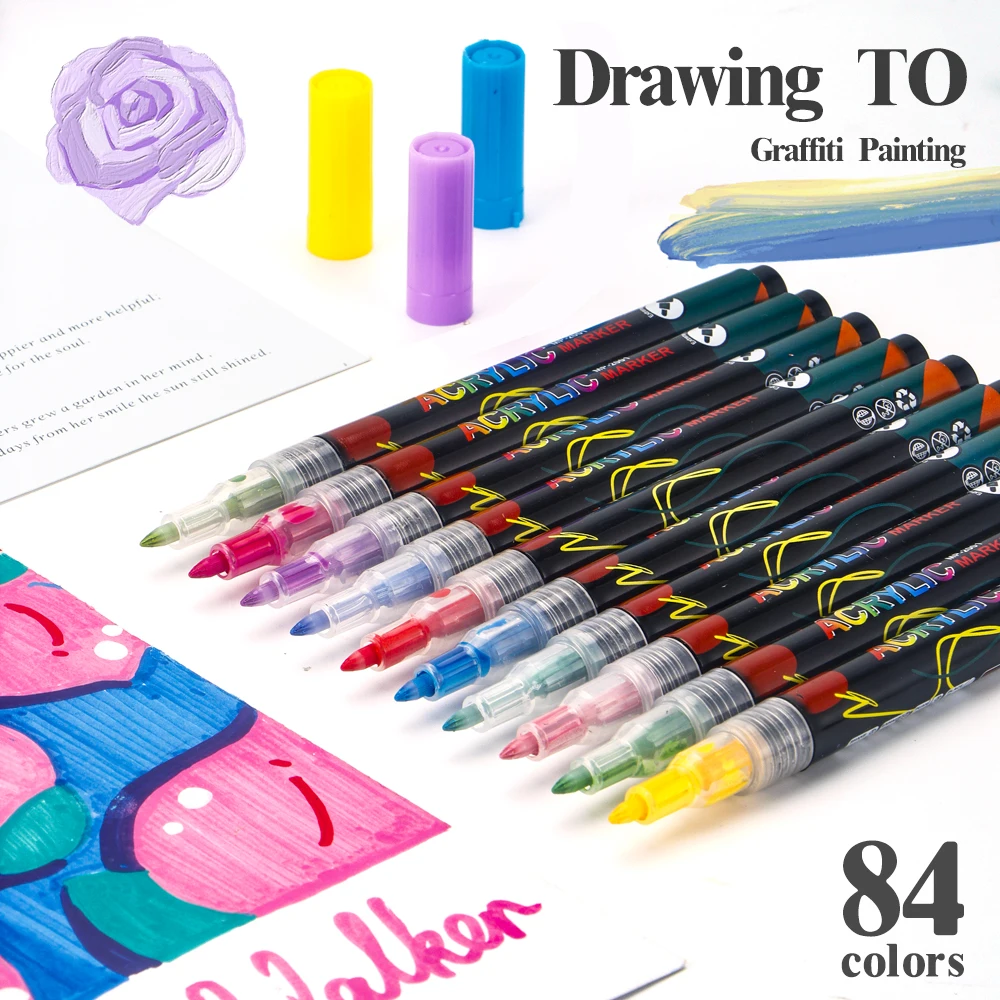 

60/84 Colors Art Markers Waterproof Acrylic Markers For Painting DIY Rock Wood Stone For Student Christmas Gifts School Supplies