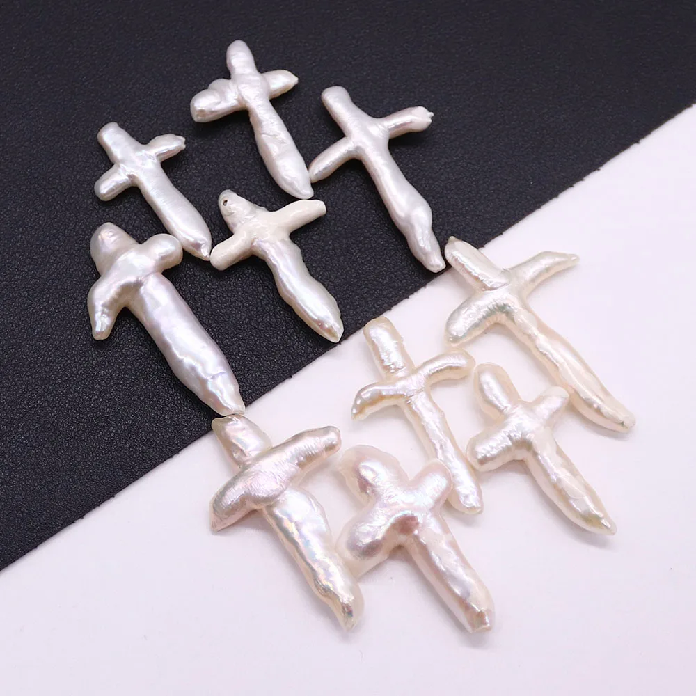 

Cross Shape Natural Freshwater Pearl Nonporous Beads White Irregular Pearl Loose Bead DIY Woman Necklace Jewelry Accessory 3 Pcs