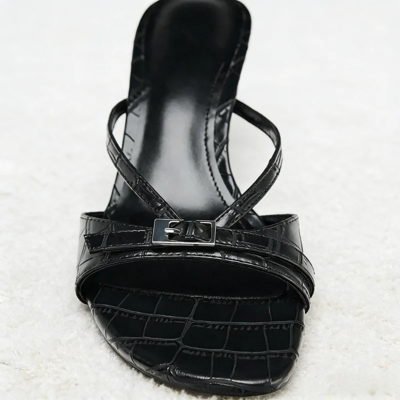 

Fashion Round Toe Women Sandals Open-toe Metal Buckle Decoration Slides Party Dress Shoe Elegant Slippers Women Zapatos De Mujer