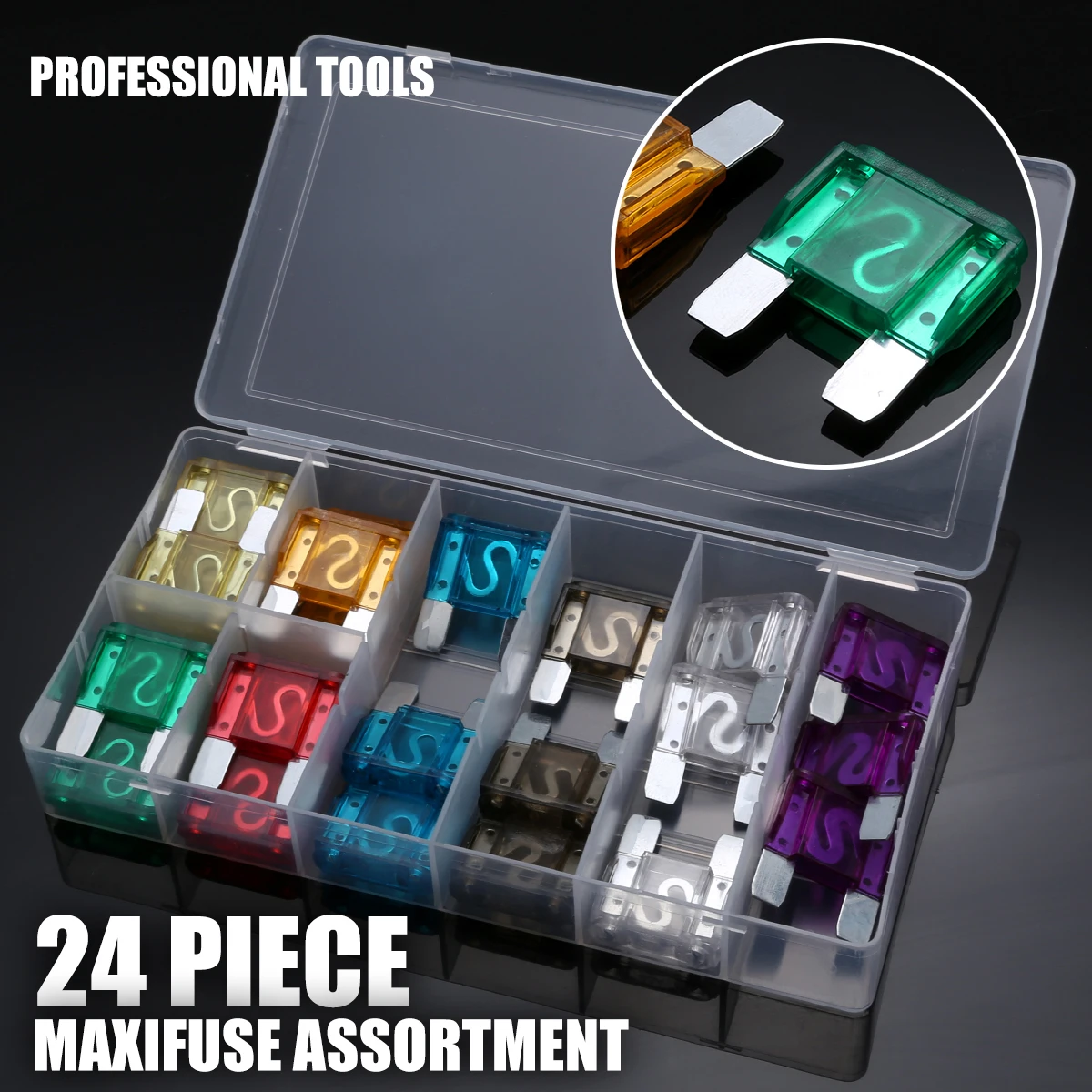 24pcs 8 Kinds Car Truck RV Electrical Fuse Kit Big Maxi Blade Fuse Assortment Set 20A-100A for Auto Car Suv Home  ﻿ ﻿