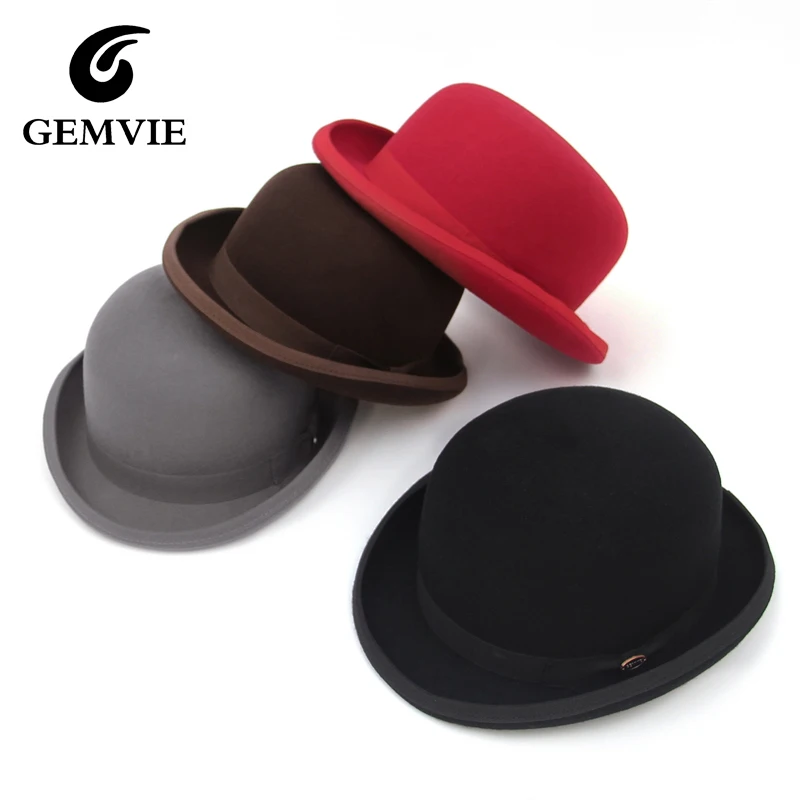 GEMVIE Sombrero Derby de fieltro de lana 100% para hombres y mujeres, sombrero tipo bombín Fedora Formal para fiesta, disfraz, gorra de mago