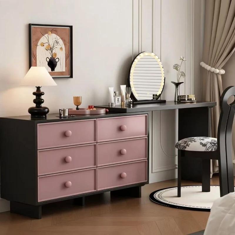 

Antique dopamine dresser, chest, integrated bedside cabinet, contrasting color L-shaped retro makeup table