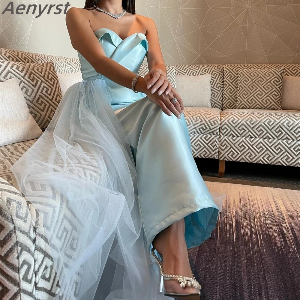 

Aenyrst Elegant Prom Gowns Strapless Sheath Side Slit Formal Dress Satin Floor Length Wedding Party Gown Plus Size فساتين السهرة