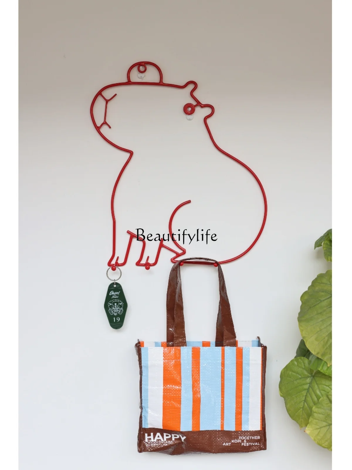 Decorative Entrance Hook Red Khaki Metal Cute Coat Rack Animal Minimalist