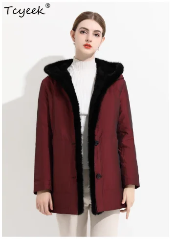 Tcyeek 秋冬 ハイエンド トレンド 取り外し可能 ラビットファー インナーライナー付き フード付き ロング レディース パーカー カサカス パラ ムヘール インヴィエルノ