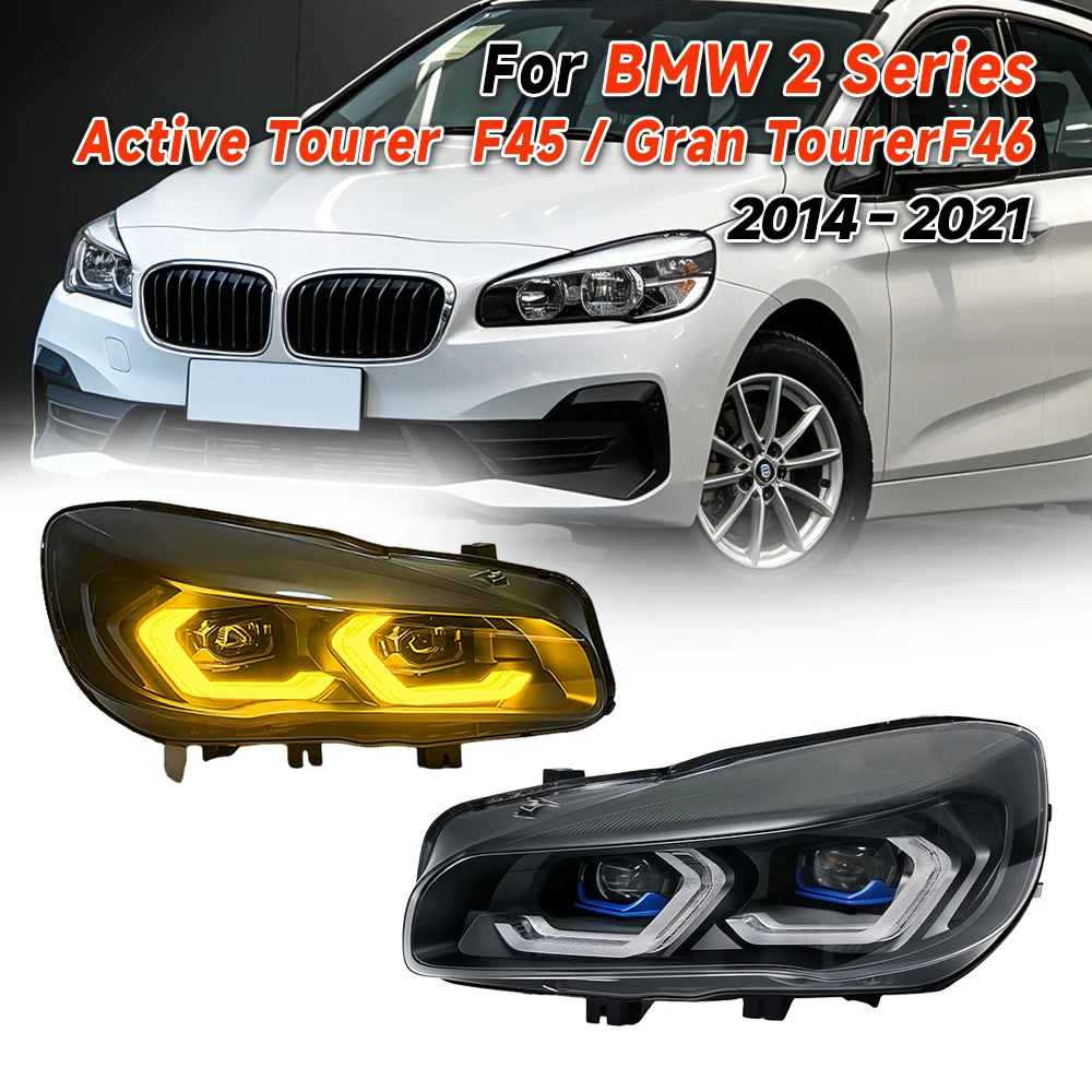 DURBYCOUR Auto LED 3-Color DRL Headlight Assembly For BMW F45 F46 2014-2021 Fog Brake Turn Signal Plug&Play Left+Right Pair 2PCS