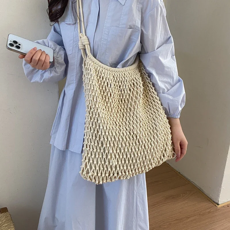 

New Stylish Rope-woven Mesh Large-capacity Shopping Handbag, Women's Lightweight and Versatile Commuter Crossbody Tote Bag
