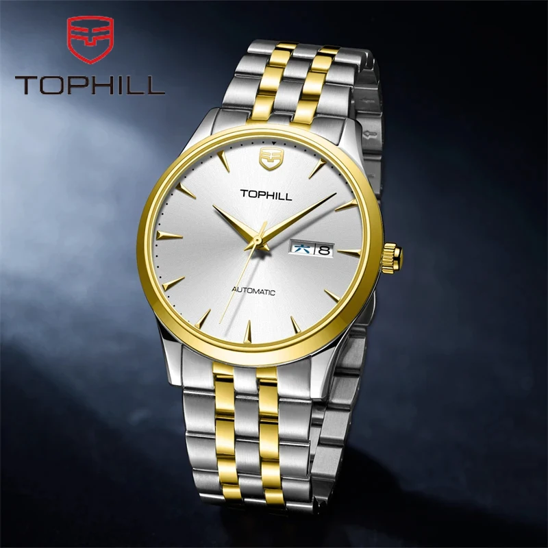 

TOPHILL 42mm Sport Men's Mechanical Watch Automatic Movement Calendar Week Display 5ATM Waterproof Sapphire Wristwatch TW087G