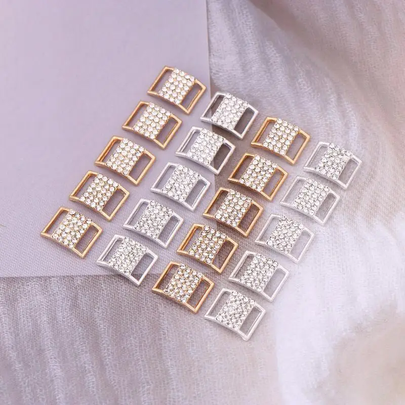 10 Uds. De hebilla de conector de Bikini con diamantes de imitación de 10x15MM, cadena de aleación, traje de baño, hebilla decorativa de diamantes de imitación, accesorios de joyería DIY