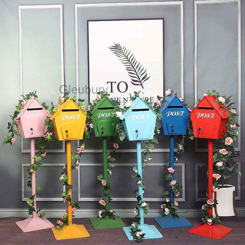 Iron Art Vertical Mailbox Internet Celebrity Mailbox Suggestion Box Mailbox Kindergarten Small House Letter Box Decorative