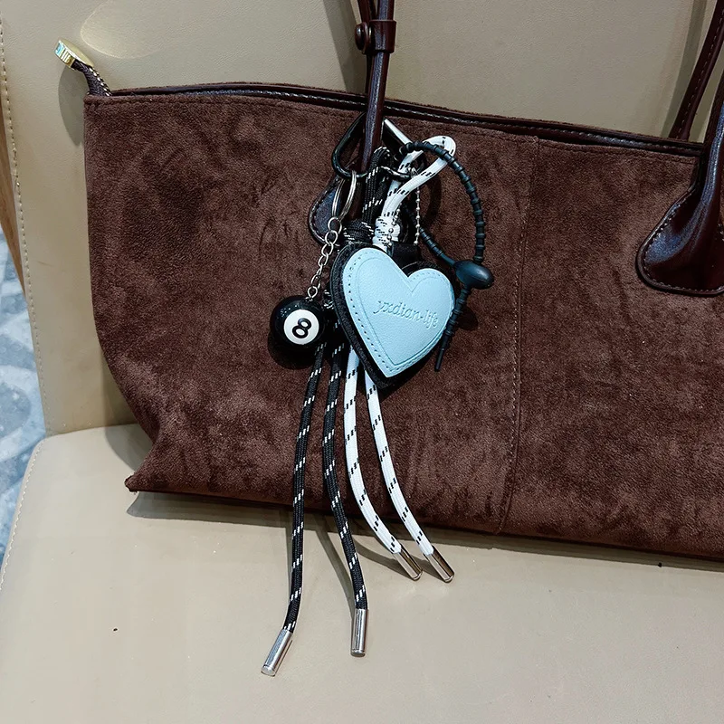 Fashion Creative Lucky Billiard Black No.8 Ball Key Chain Weaving Colorful Rope Bag Hanging Trendy Bag Hanging Jewelry Gift image 6