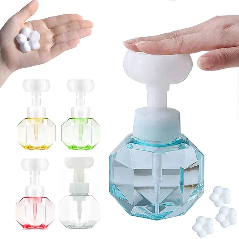 Kitchen Plastic Refillable Containers Flower Soap Dispenser Foam Pump Bottle For Cosmetic Facial Cleanser Shampoo Shower 300Ml