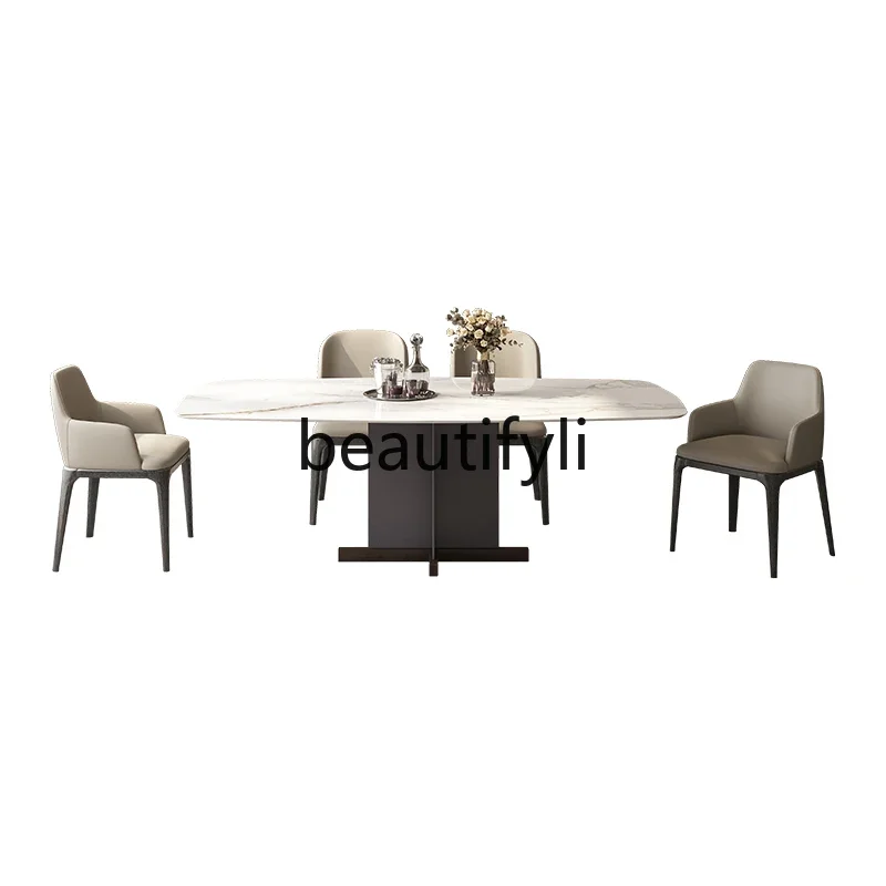 Marble dining table and chair combination Italian minimalist household small apartment dining white table restaurant