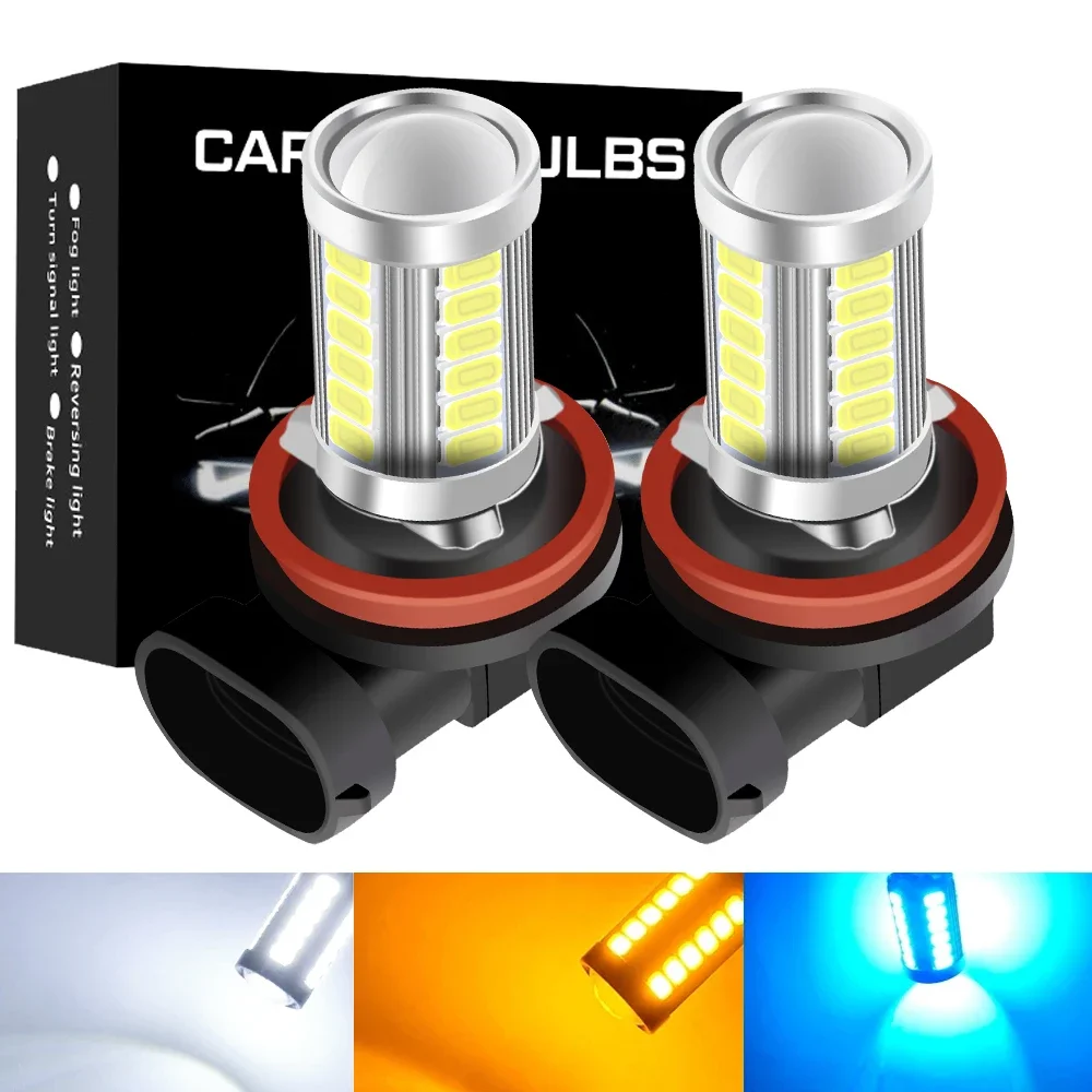 2X H11 LED Fog Light Bulbs H8 H9 H16 JP EU 9005 HB3 9006 HB4 PSX24W PSX26W LED 1500LM 6000K White Orange Yellow Light Auto Lamp