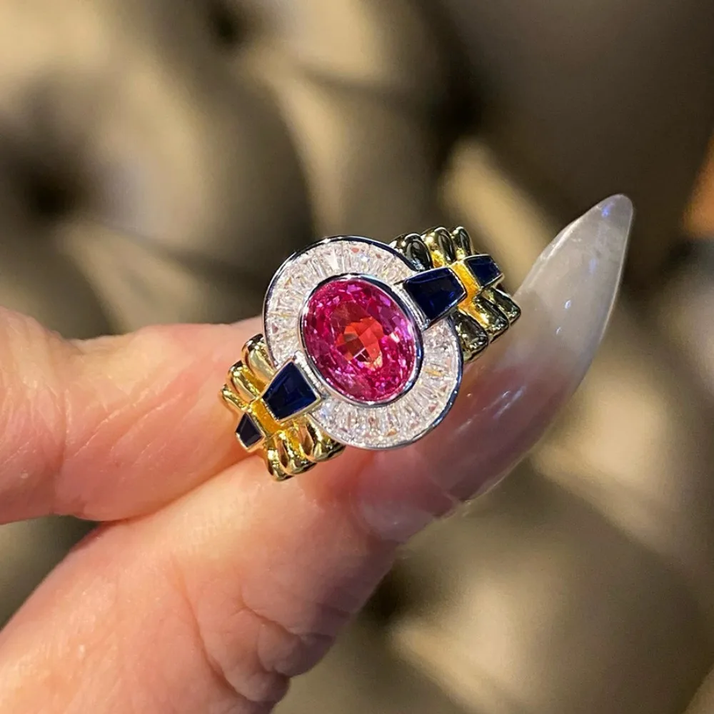 Cincin Berlian Oval Rose Berkilau Cincin Serbaguna untuk Wanita