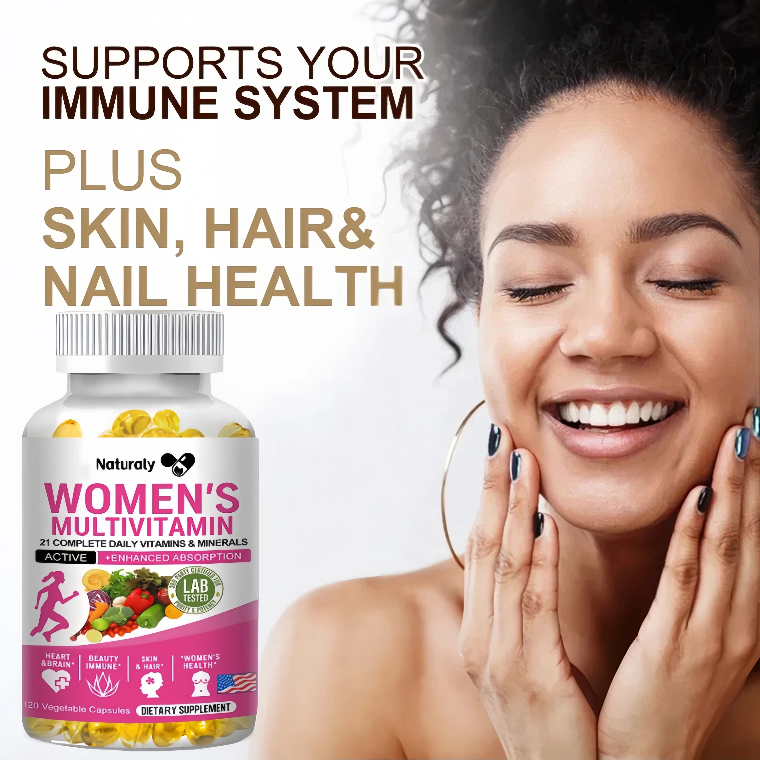 Multivitamin capsules contain a perfect blend of iron, biotin, calcium and zinc to support immune function and energy.