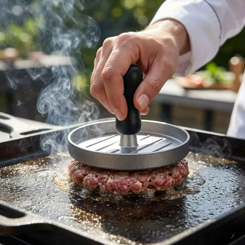 Burger Press Mold Aluminum Alloy Patty Maker Non Stick Frosted Plate Handle for Homemade Beef Pork Veggie Patties Easy Demolding