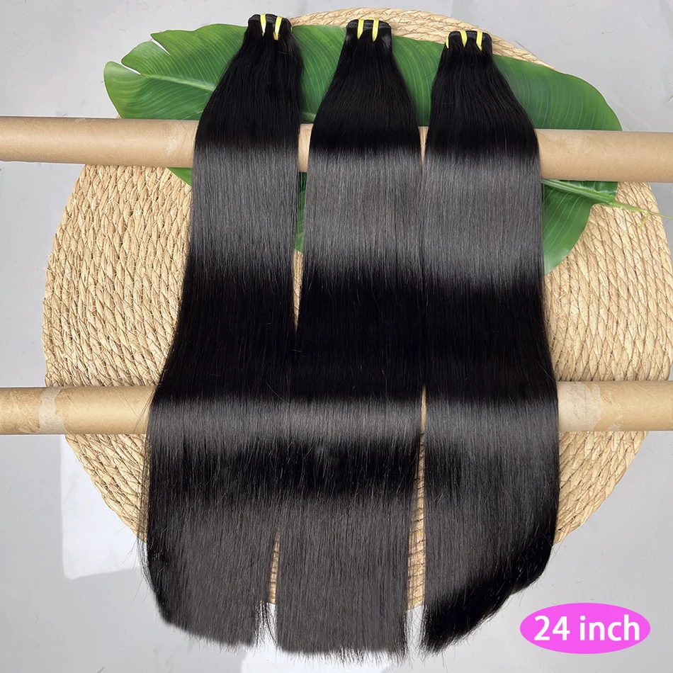 Super Double Drawn Bundles Bone Straight Human Hair Double Weft Unprocessed Raw Virgin Hair Weave Extensions #1B Natural Color