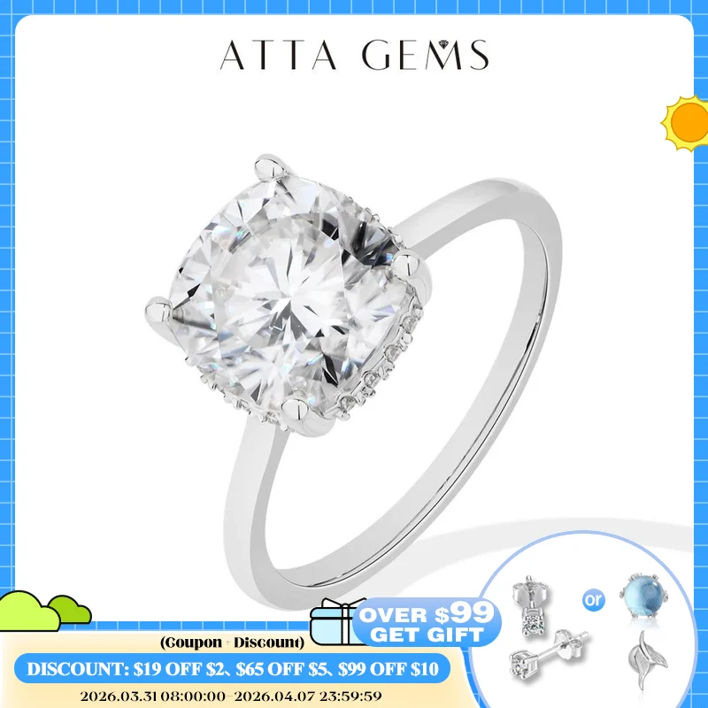 

ATTAGEMS Cushion Cut 3.5ct Classical Moissanite Ring for Women DVVS1 Real 925 Sterling Silver For Engagement Wedding FineJewelry