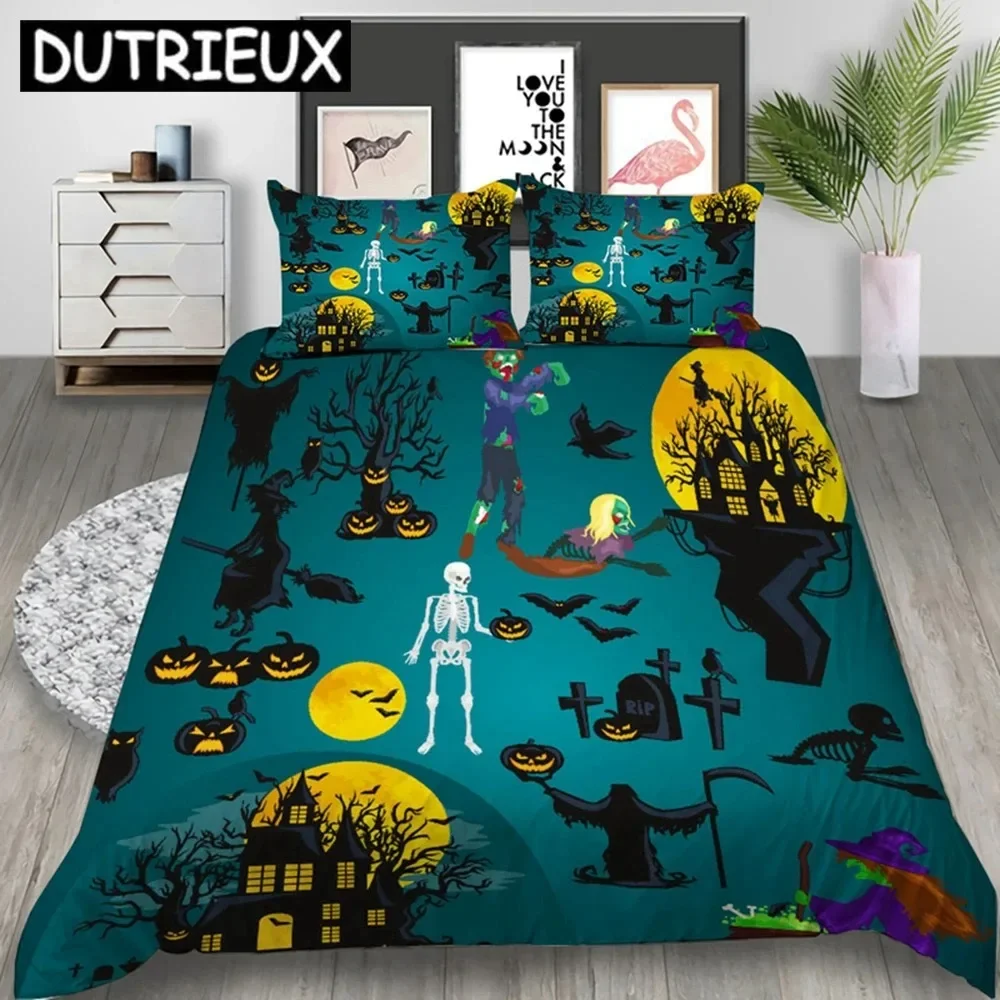 New Arrival Halloween Comfortable Duvet Quilt Cover Pillowcase Bedding Set Children Bedroom Decoration Home Textile