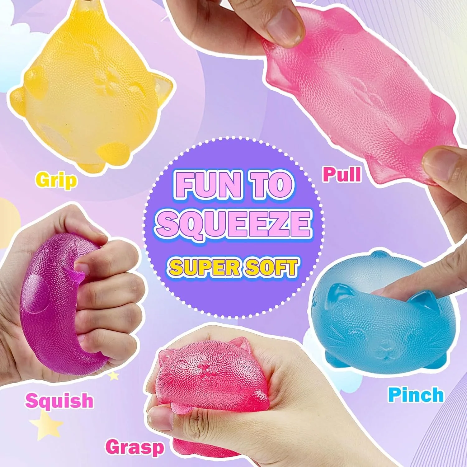 Gummy Cat Maltose Filled Squeeze Toy for Anxiety Relief & Focus Sensory Fidget Toy for Adult Kid Slow Rising Squishy Stress Ball