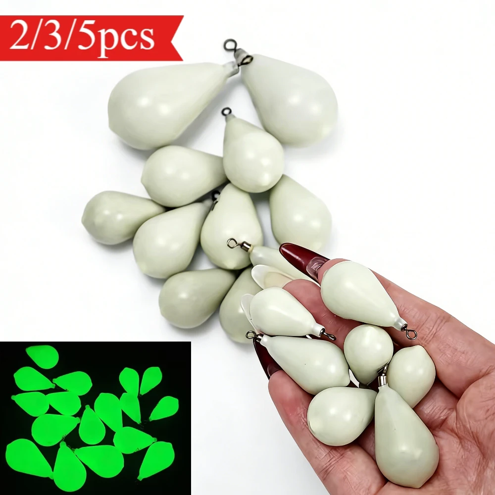 Juego de Plomos Luminosos Egi de 3/5/2 Piezas, Plomos de Pesca con Forma de Lágrima para Calamar, con Girador, Pesas Luminosas para Pesca Nocturna, Aparejos de Pesca para Calamar