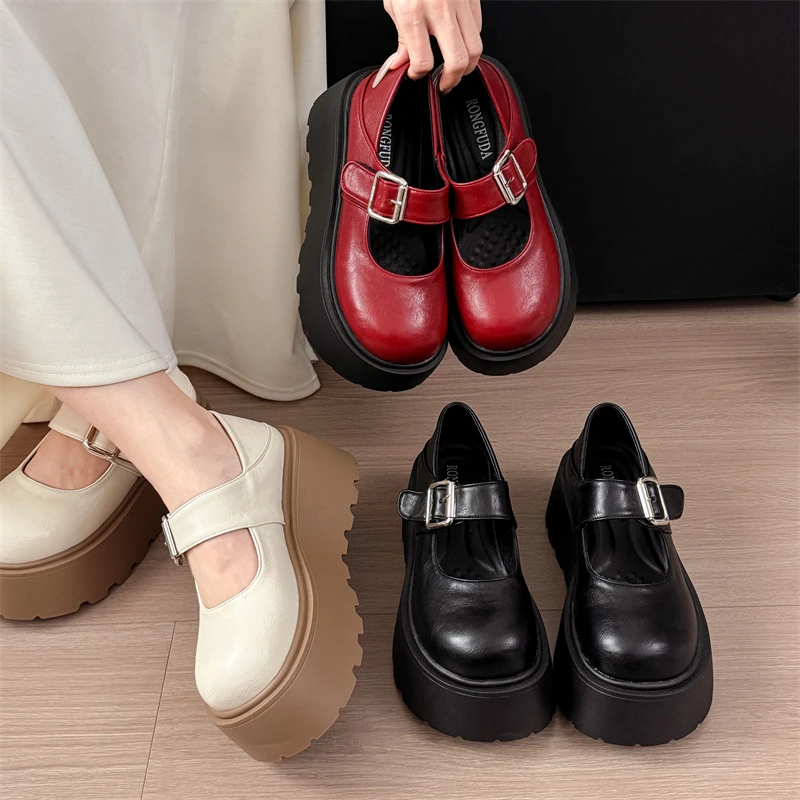 

Women's 2026 New Platform Mary Jane Shoes Buckle Strap Thick Sole Round Toe Casual Shoes for Women Daily Outdoor Street Wear