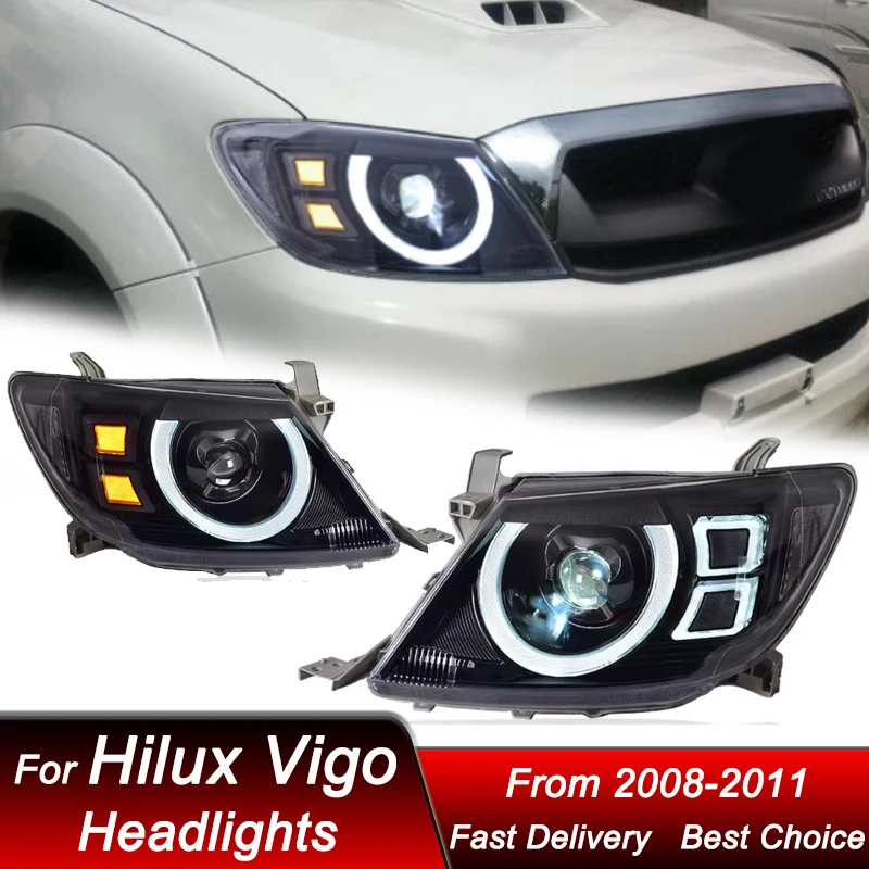 

Поп-автомобильные светодиодные фары для TOYOTA HILUX VIGO 2008-2011 Defender Style, полный светодиодный комплект аксессуаров для линз проектора в сборе