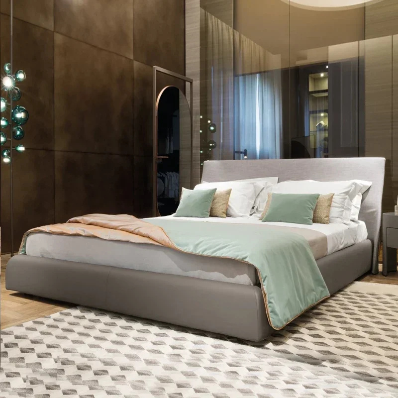 

Hotel modern bed king size bedroom furniture set metal frame leather storage luxury double up-holstered soft beds