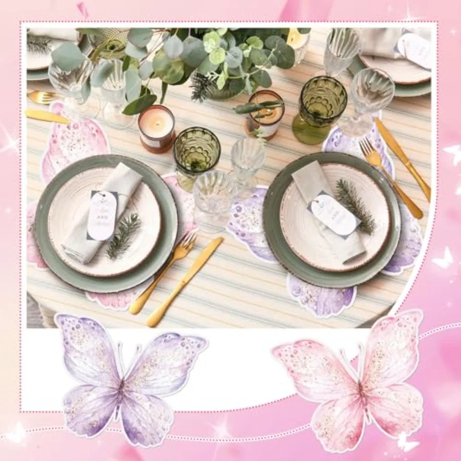 50 حزمة من مفارش الفراشة الورقية للاستعمال مرة واحدة، مفارش طاولة على شكل فراشة باللون الوردي والأرجواني لحفلات استقبال المولود الجديد وحفلات الزفاف #4