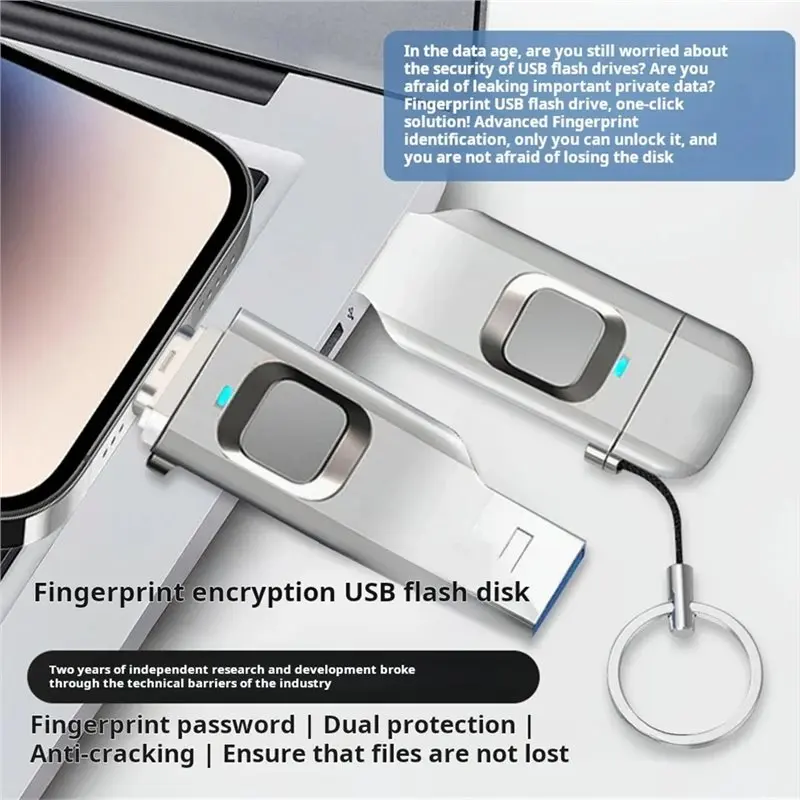 QWE-External Hard Drive Disk Fingerprint Encrypted USB Flash Drive Storage Portable Memory High-Speed Stick Thumb Drive 16GB
