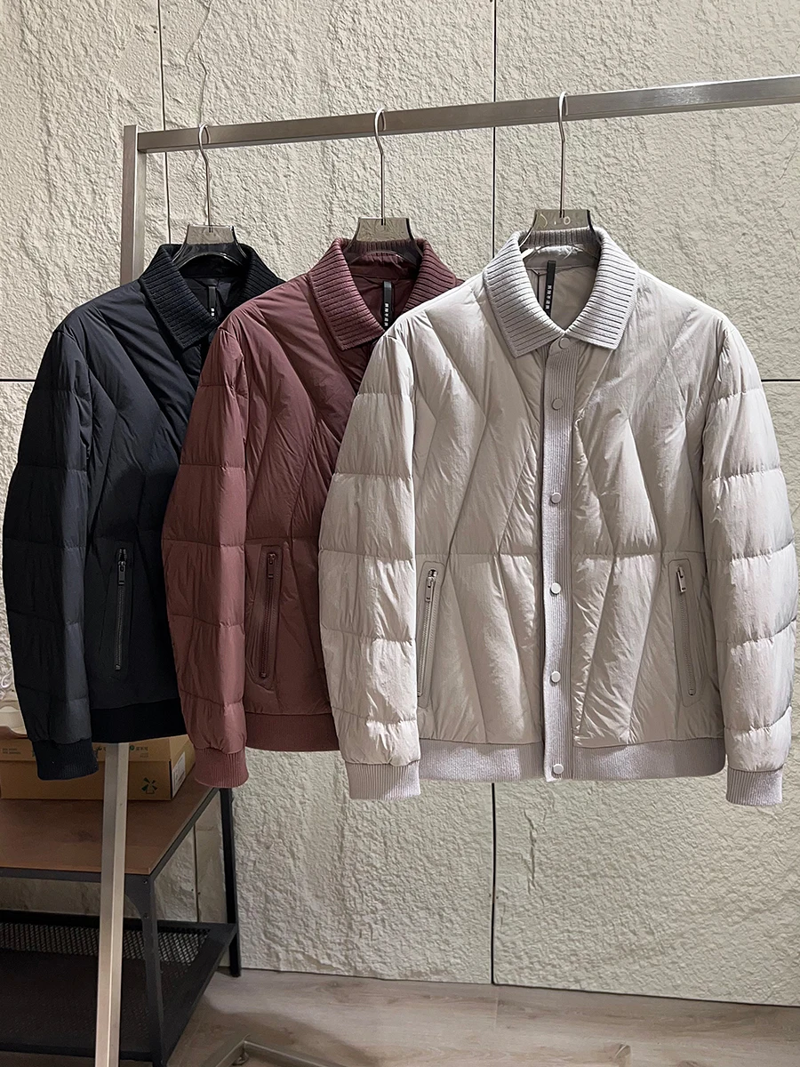 

Italian Style Knitted Patchwork Men's Winter Fashion Casual Thick Warm Collar down Jacket Coat Zipper Decoration Nylon Fabric