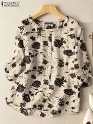 ZANZEA Women Vintage Floral Printed Blouse Summer O Neck 3/4 Sleeve Tops Tunic Casual Bohemian Party Holiday Shirt Female Blusas