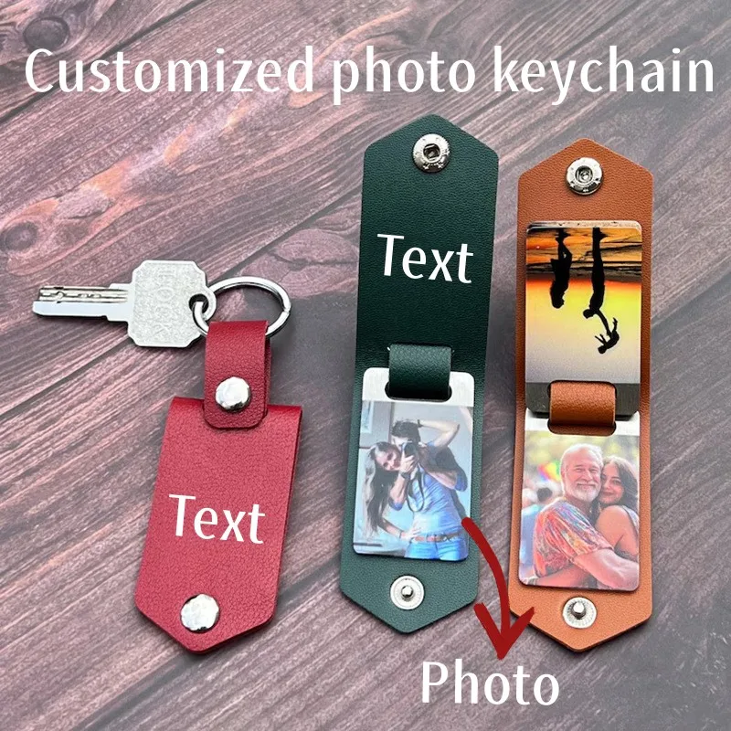 Personalized Photo Text Family Keychains PU Leather Key Chains Custom Image Picture Insert Keychains Anniversary Gift Wholesale
